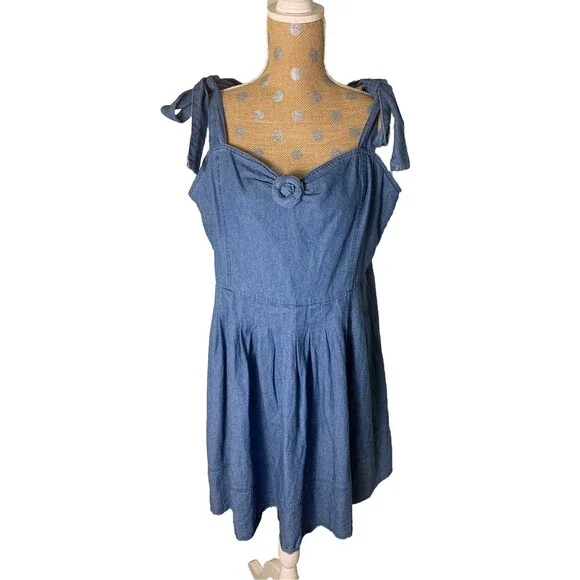 Audrey Park x Francesca's Maria Rosette Front Denim A Line Mini Dress New XL - Picture 2 of 12